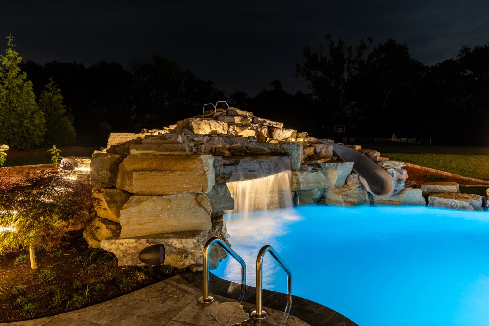 Outdoor lighting project at night, Middle Tennessee